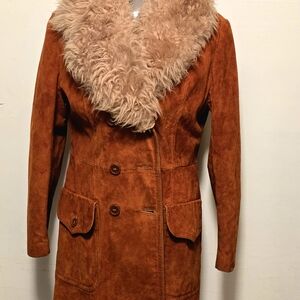 Women's RARE Vintage Orange Suede Coat with Faux Fur